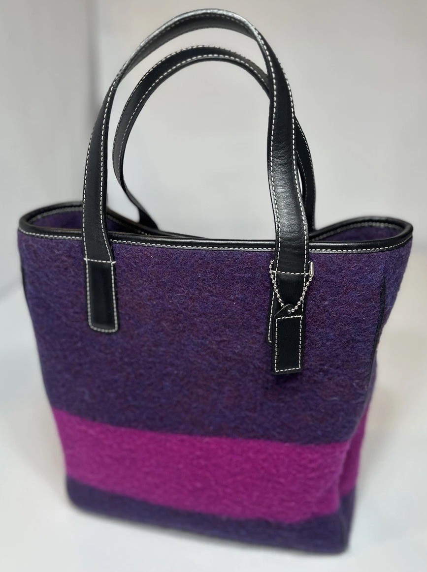 Vintage COACH 8129 Rare Pink & Purple Limited Edition Wool Tote Handbag