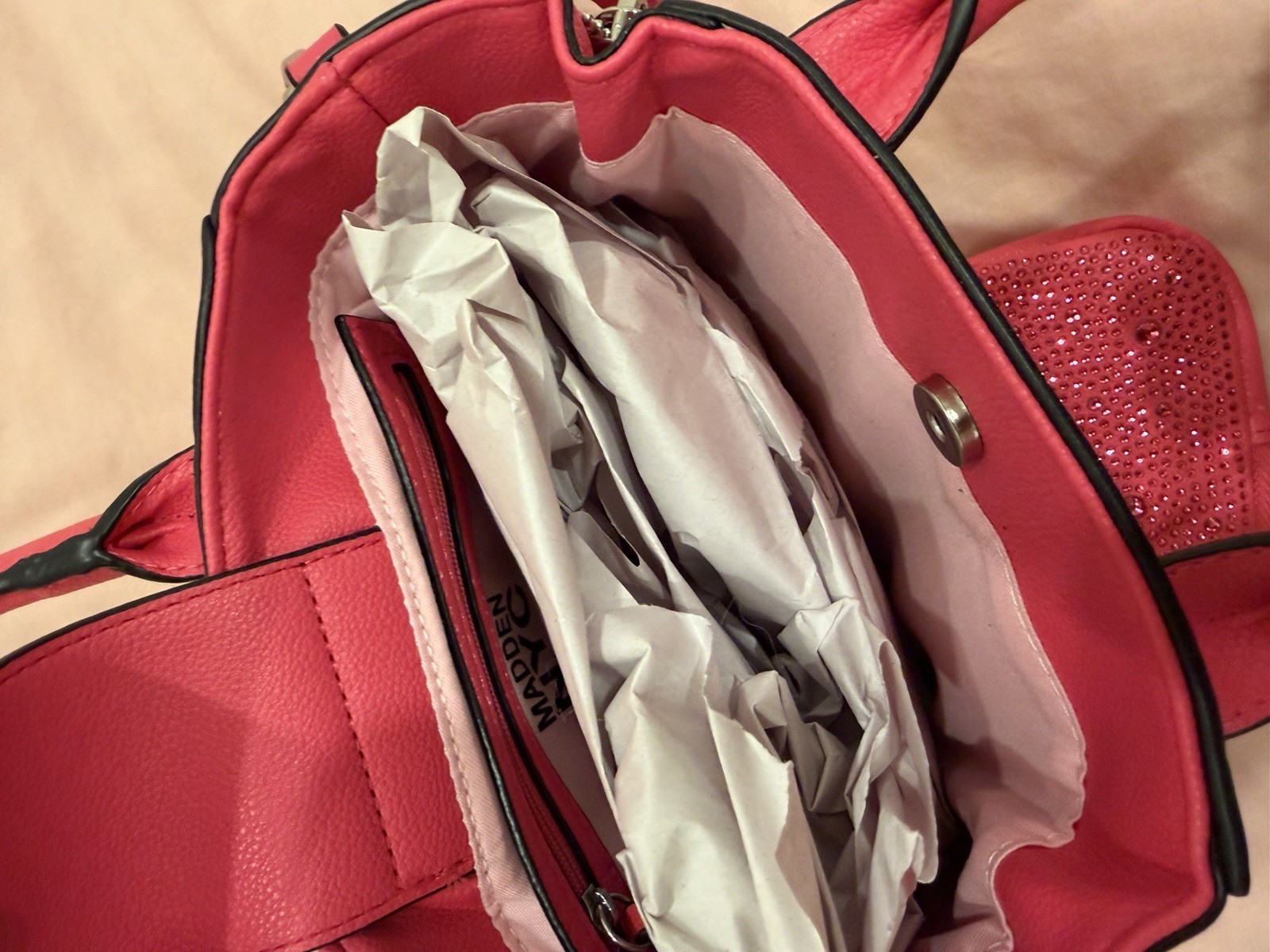 Madden NYC Mini Pink Satchel Detachable Strap Rhinestone Pouch
