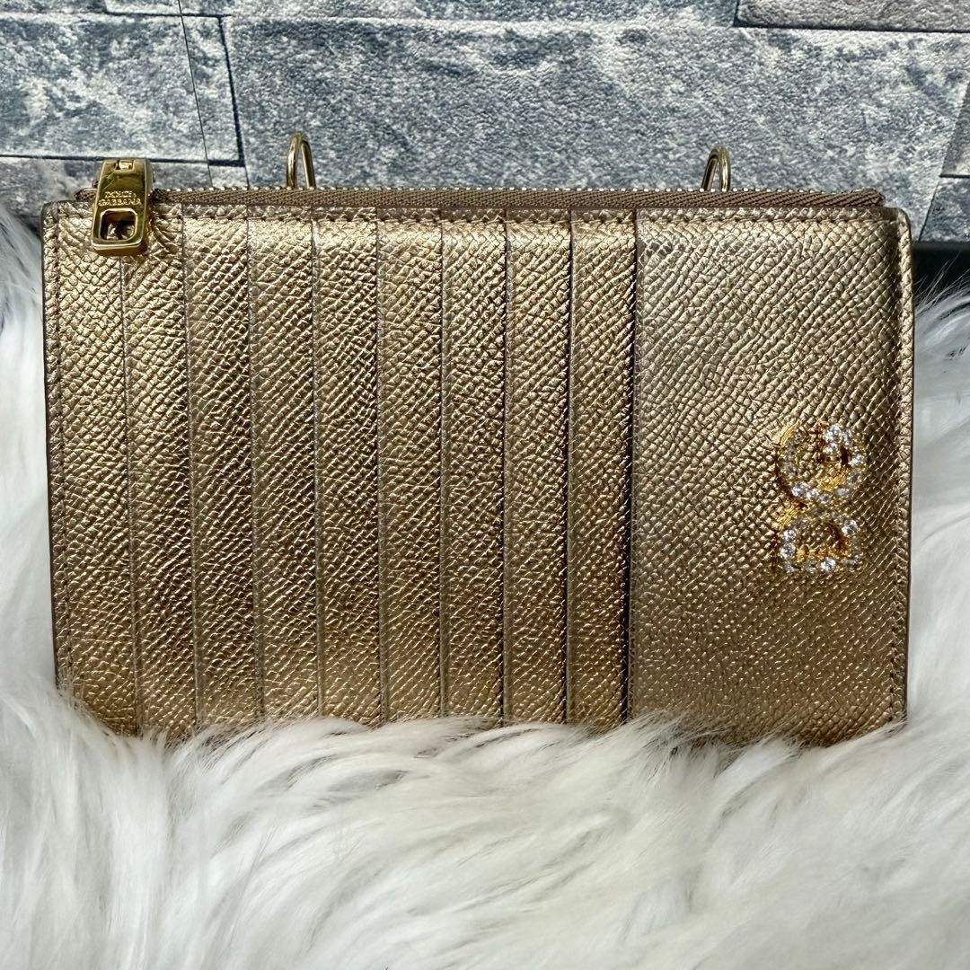 DOLCE & GABBANA DG Logo Card Case Coin Pouch Wallet Gold