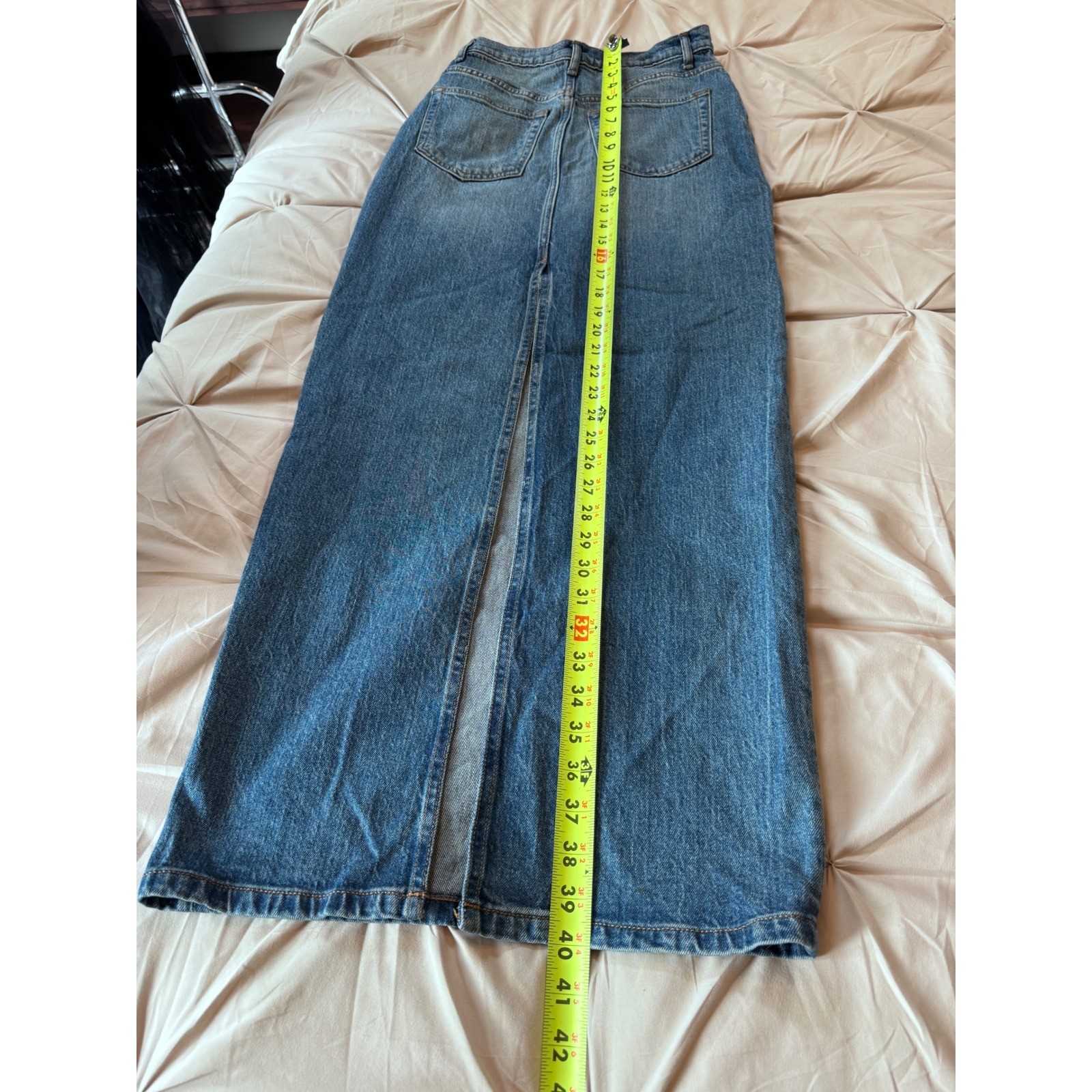 Reformation Daria Ultra High Rise Denim Maxi Skirt Medium Wash Blue Size 26