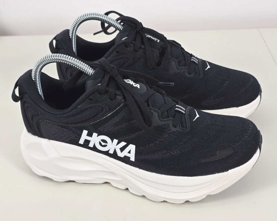 Hoka One One Womens GAVIOTA 6 Black White Running Sneakers Sz 7.5D WIDE