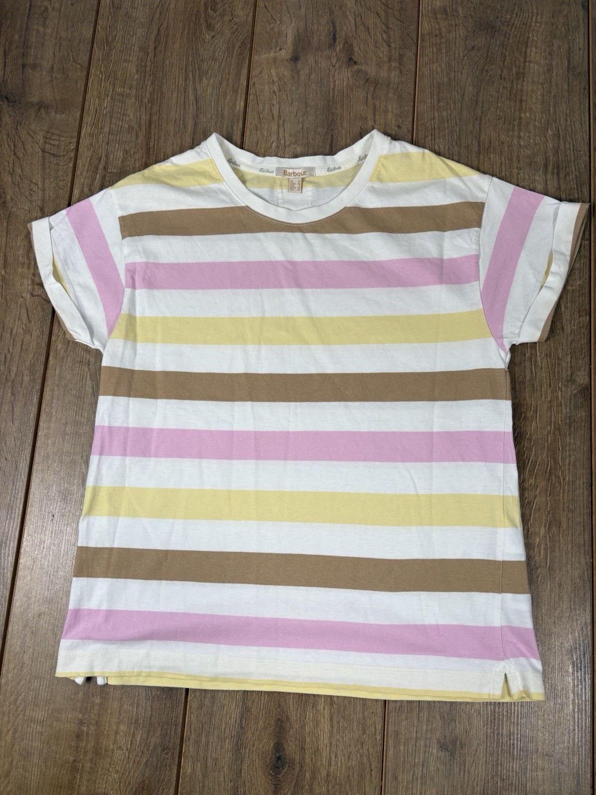 Women’s Barbour Lyndale Brown Pink Multicoloured Striped T-Shirt size 10