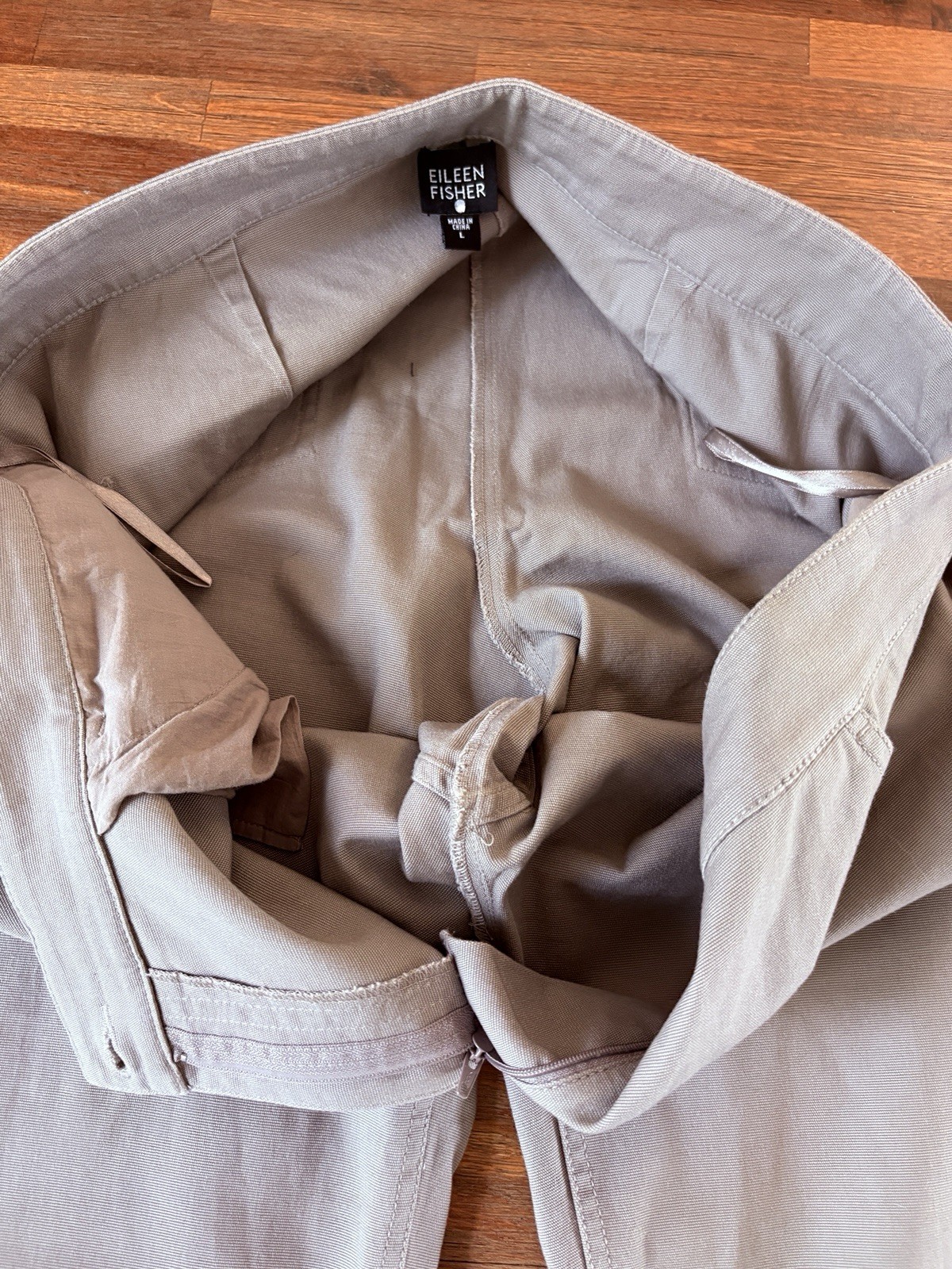Eileen Fisher Pants Taupe Size Large Wide Leg 37” X 31” 97% Cotton / 3% Spandex