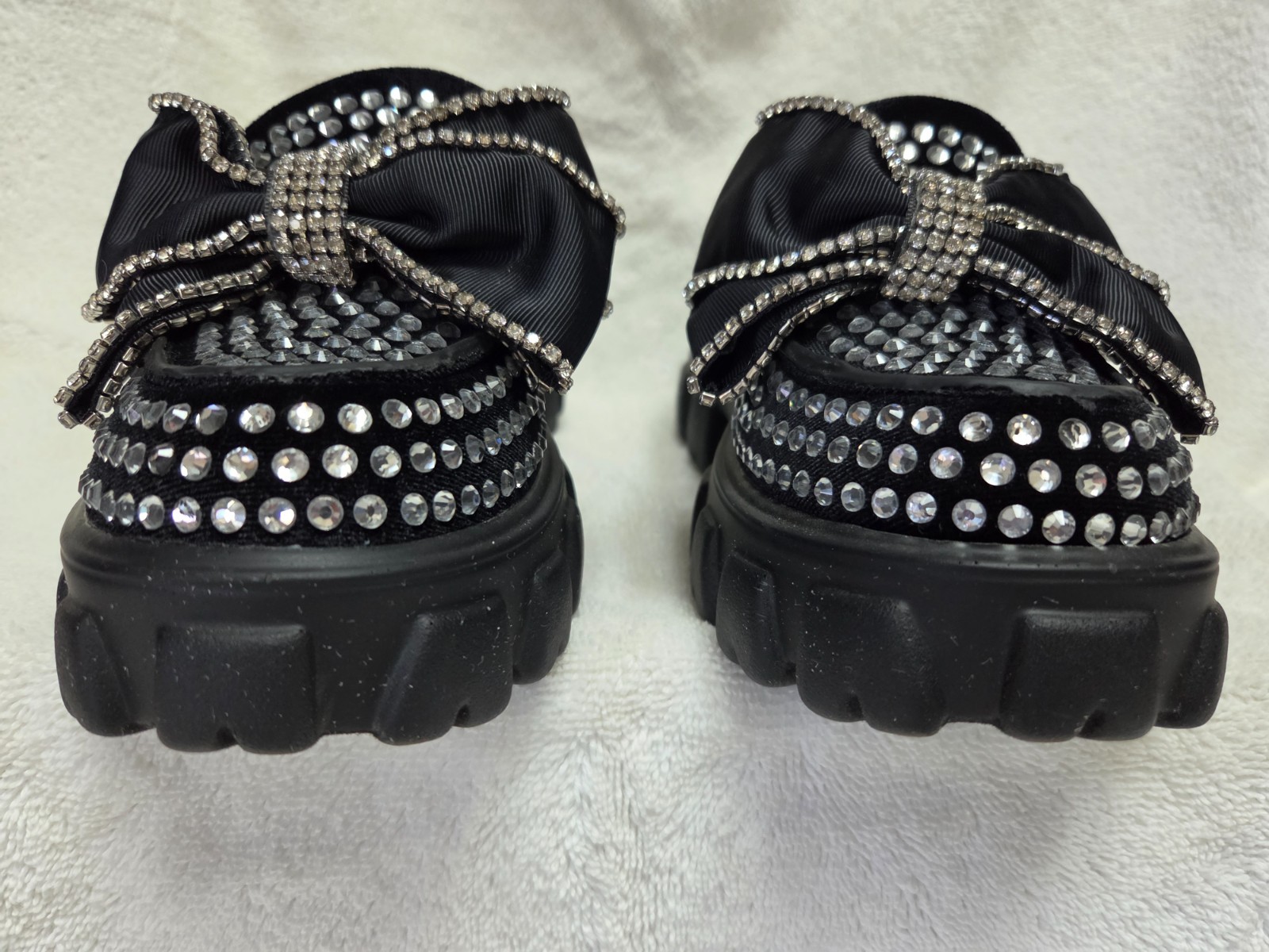 Betsey Johnson Vincent Bow Black Rhinestone Chunky Platform Loafer Women’s 5.5 M