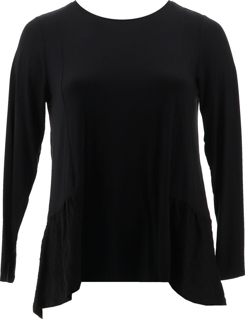 LOGO Lori Goldstein Rayon 230 Layered Top Jacquard Hem Black 1X NWOT (1041)