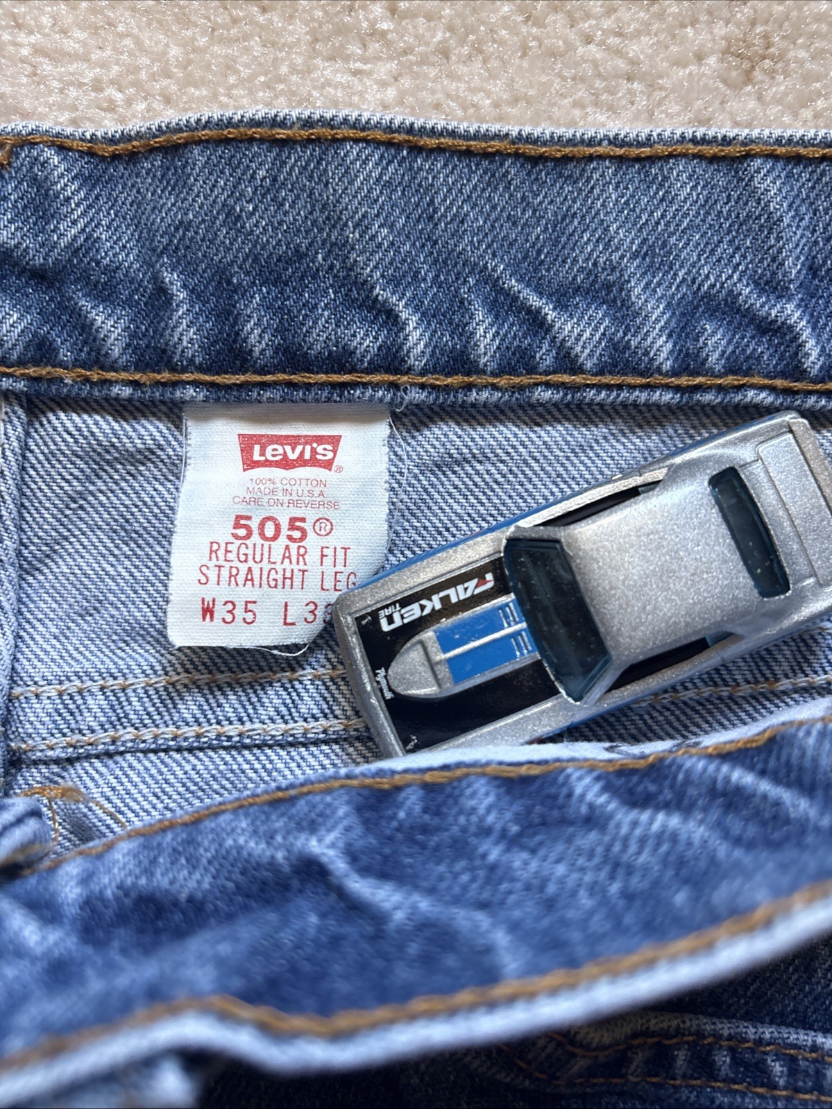 Vintage 90s Levi’s 505 Orange Tab Jeans 35×33, Regular Fit, Straight Leg, Blue