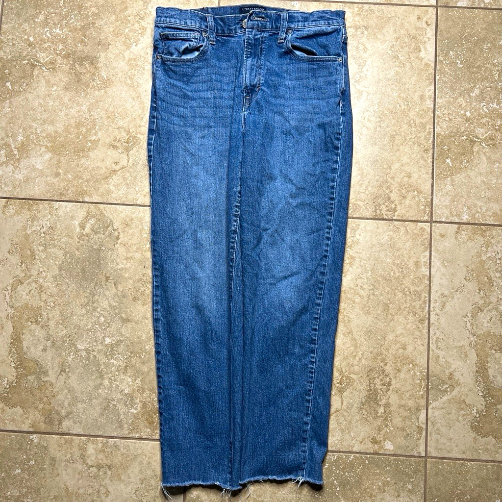 Lucky Brand Women’s Blue Medium Wash Denim Ankle Jeans Frayed Hem 5-Pocket