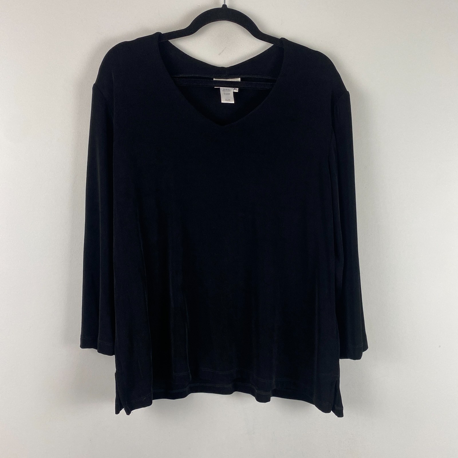 Coldwater Creek Travel Slinky Knit 3/4 Sleeve Top Size XXL Black Stretch