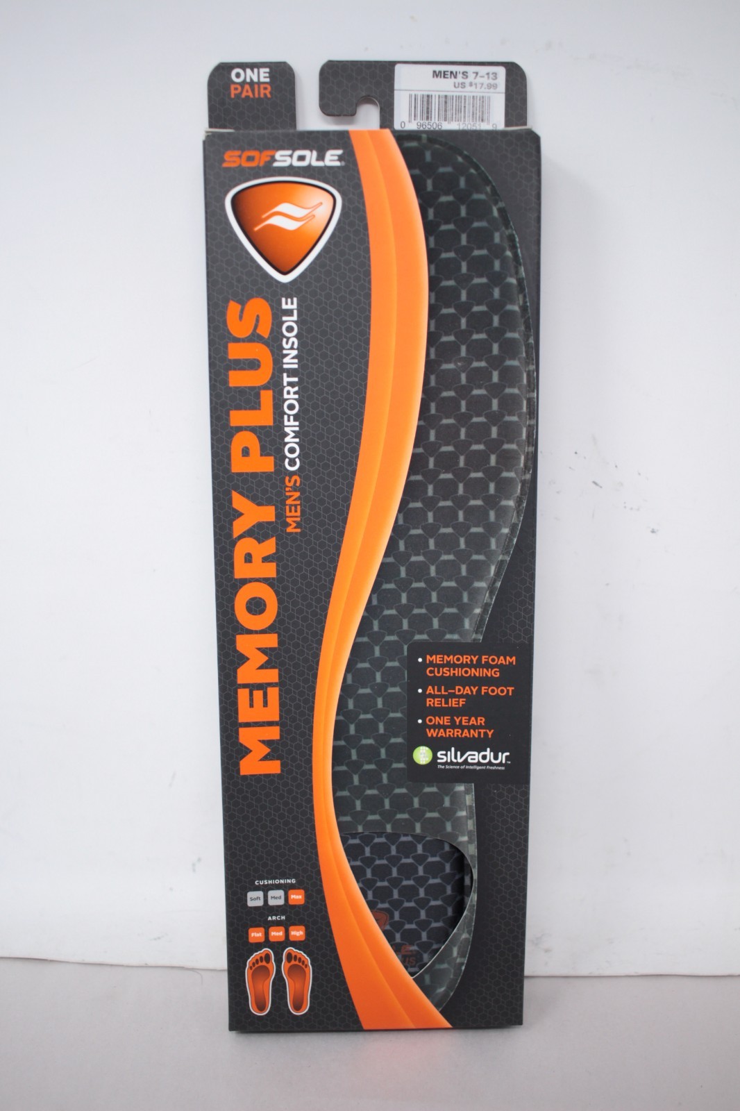 NEW Pair Sof Sole Men’s US 7-13 Memory Plus Max Cushion Microban Comfort Insole