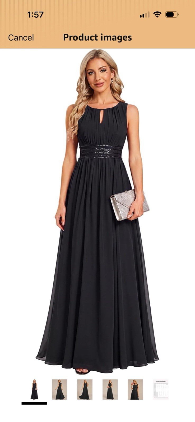 Ever Pretty Black Formal Wedding Guest Dress Chiffon and Sequins Size 12 NWT
