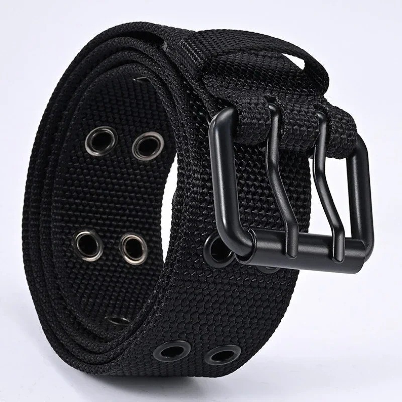 Luxury Nylon Belts Men’s Double Grommet Belt Buckle Outdoor Sport Belt for Jeans