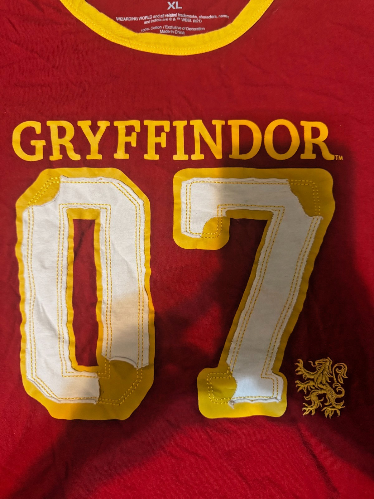 Stitched Harry Potter Gryffindor Quidditch Jersey – Yellow and Maroon – Adult XL