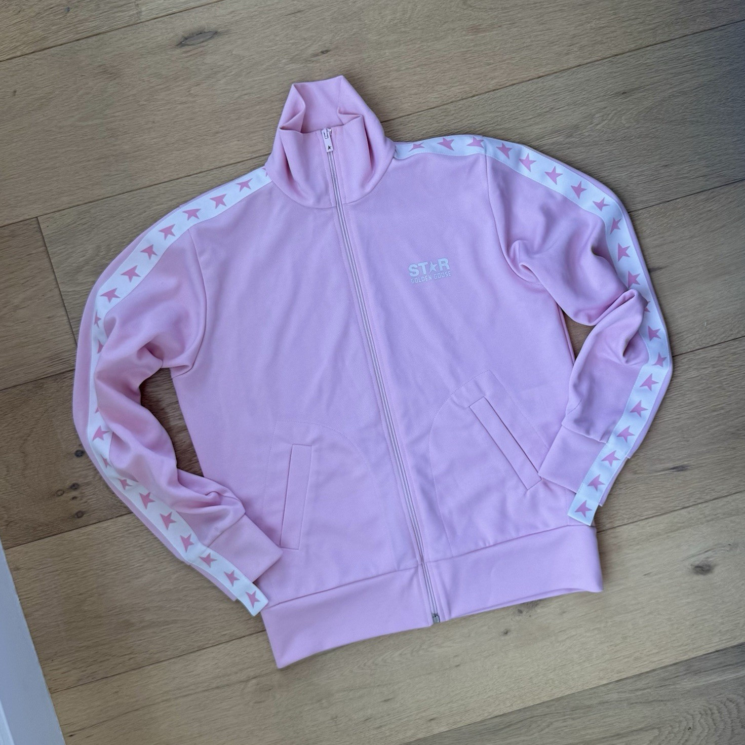 Golden Goose STAR Women’s Pink/White Full Zip Knit Track Jacket Pockets S