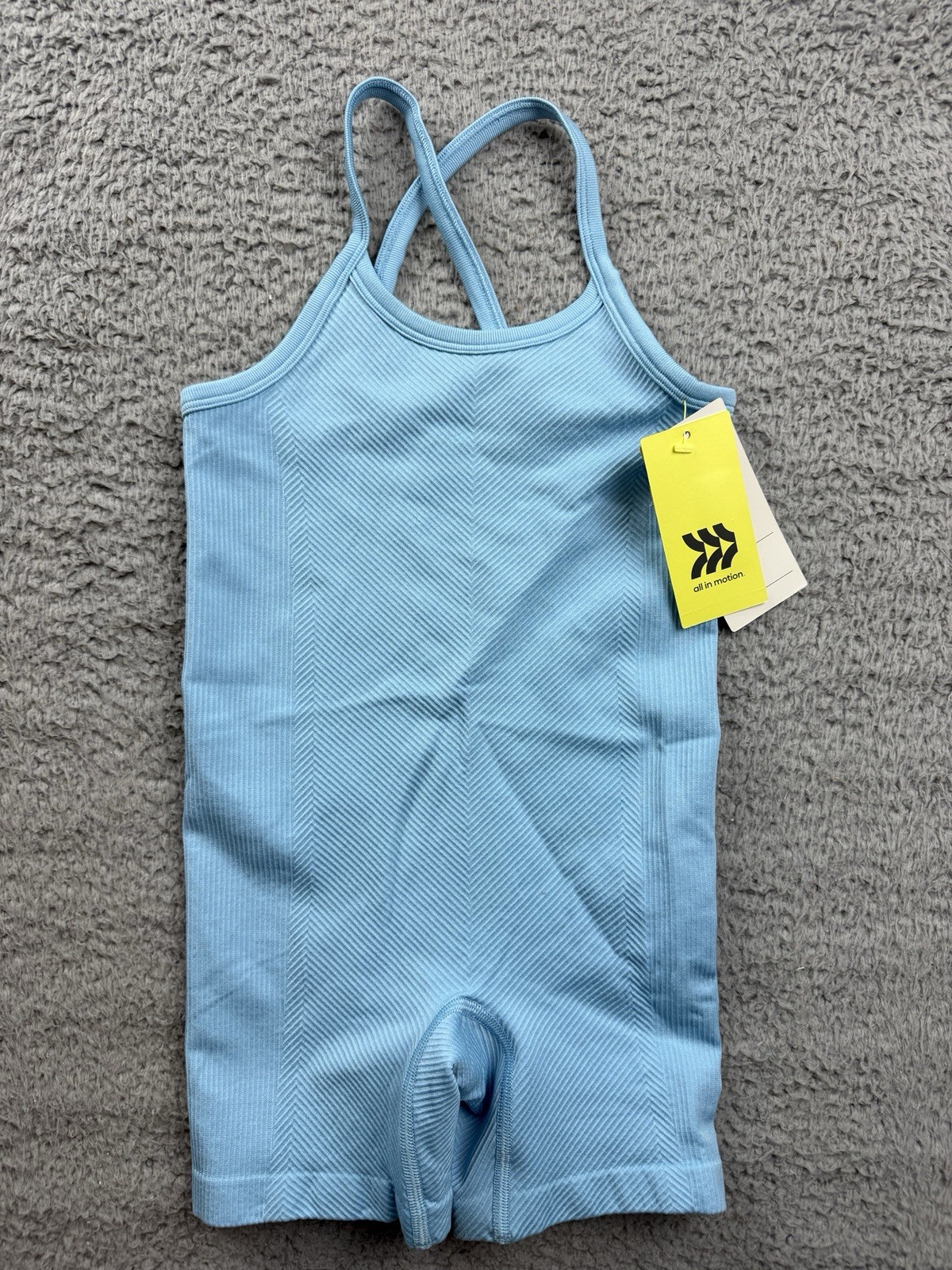 All in Motion Romper Youth XS 4/5 Blue Ribbed Leotard Crossback Active One Piece