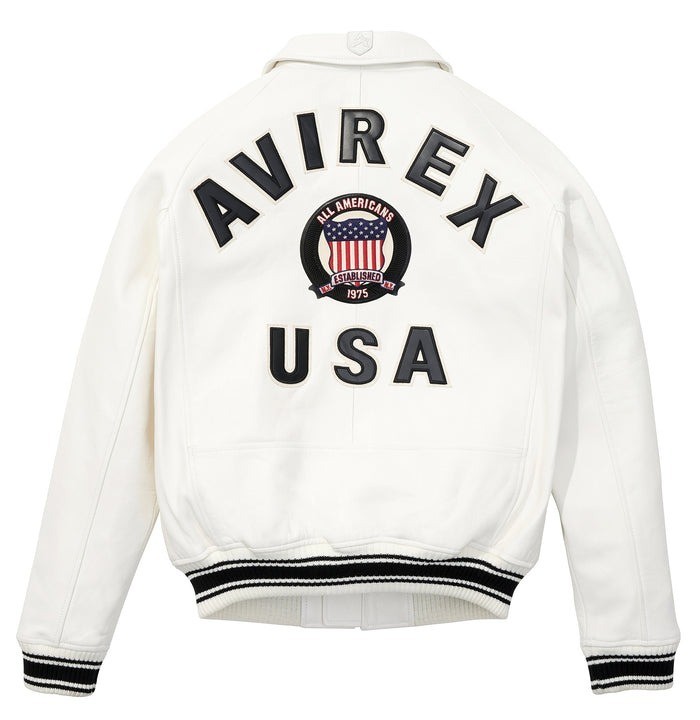 Men’s Avirex Classic White Bomber American Flight Real Sheep Skin Leather jacket