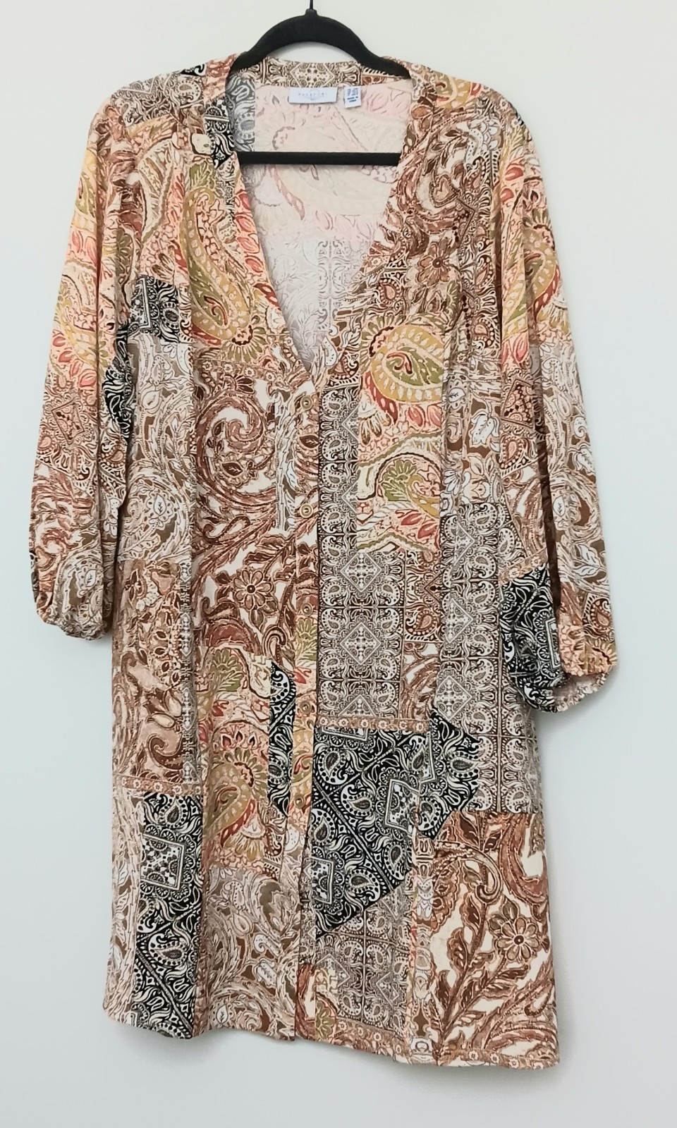 Susan Graver Passport Duster Women’s Size 2XP Printed St Tropez Woven Pre-owned