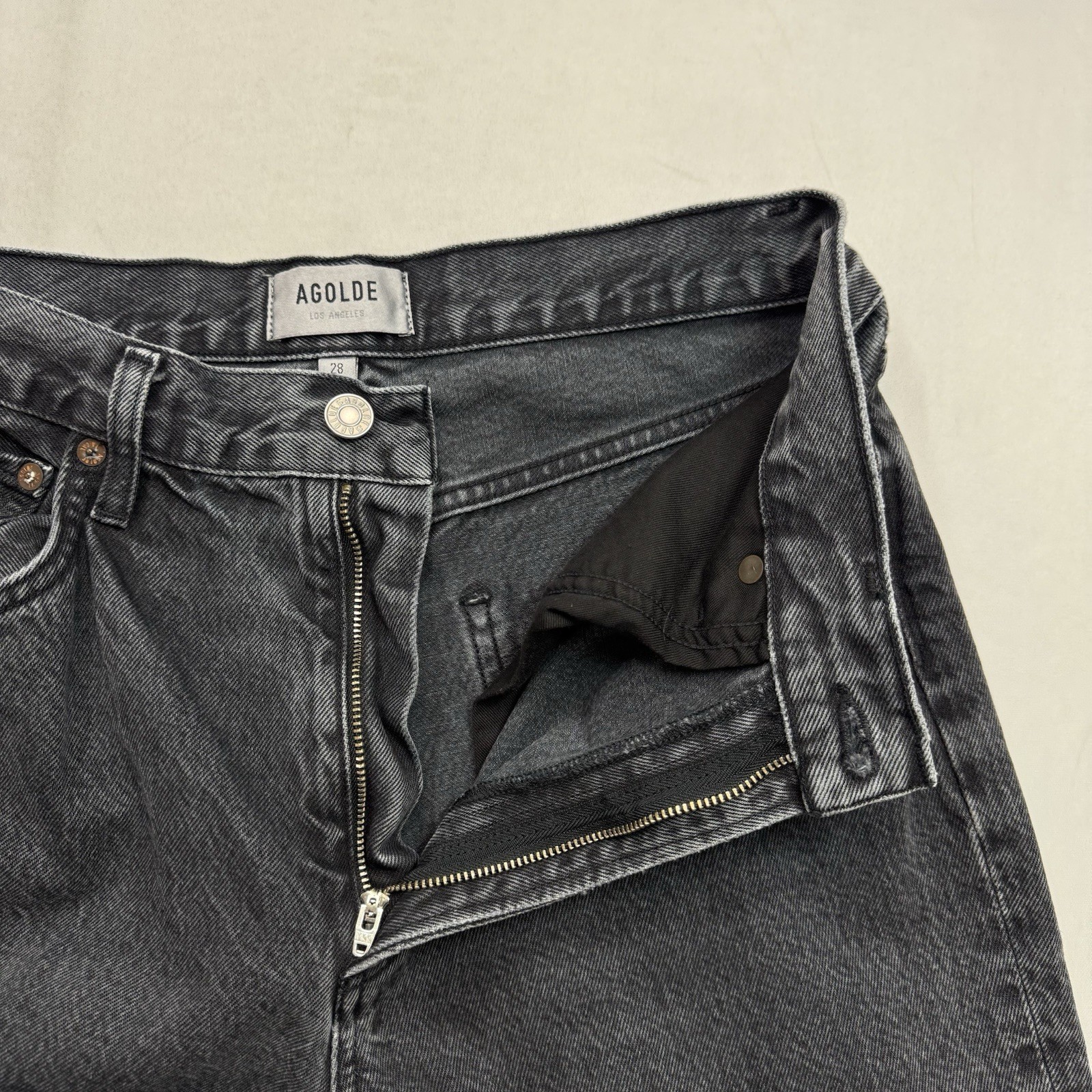 AGOLDE 90’s High Rise Straight Black Button Zip Fly Jeans Actual Fit 29×29 inchs