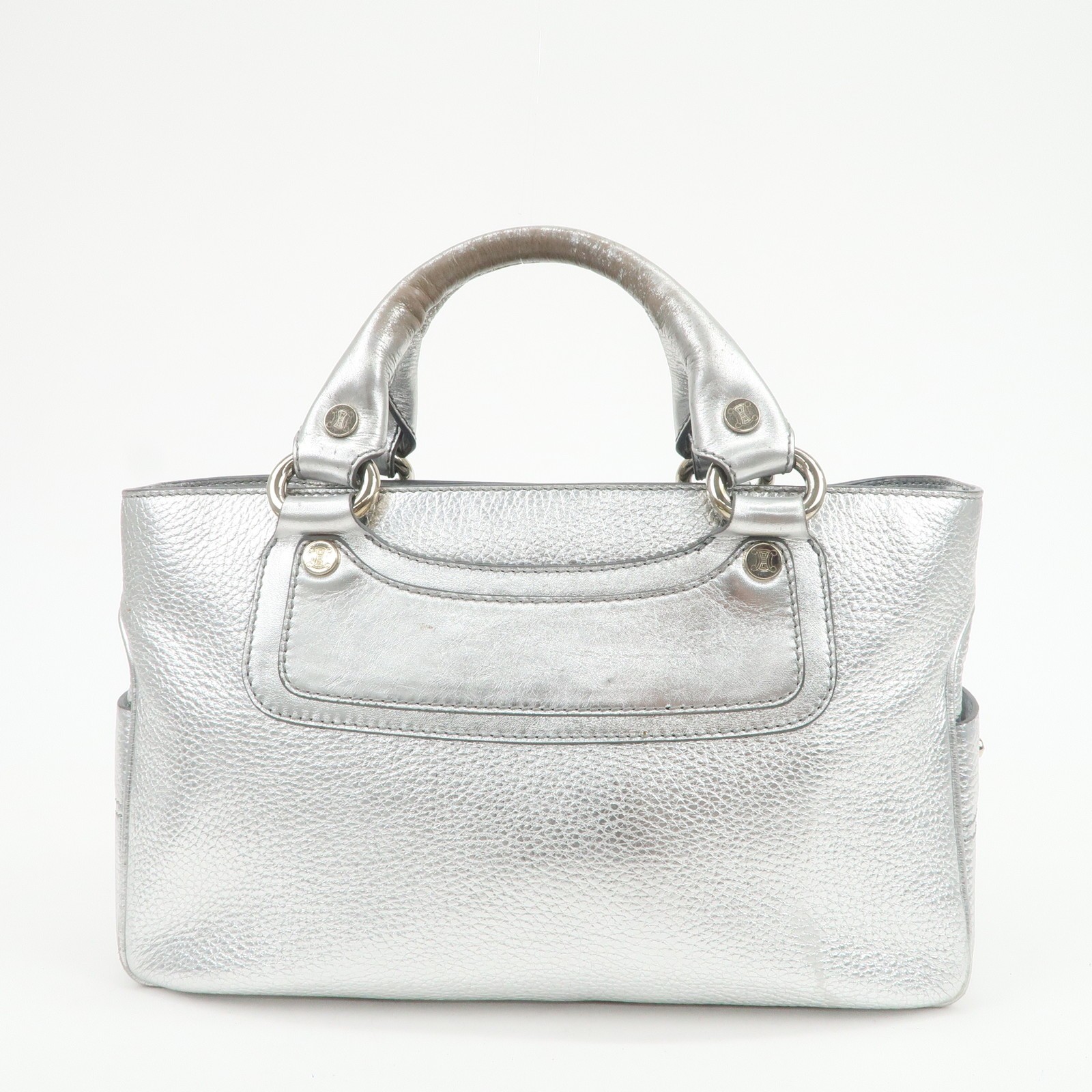CELINE Leather Boogie Bag Hand Bag Tote Bag Silver Authentic Used F/S