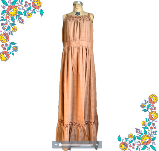 Torrid NWT Terracotta Brown Cotton Maxi Dress 12T Tall Boho Crochet Lace Pockets
