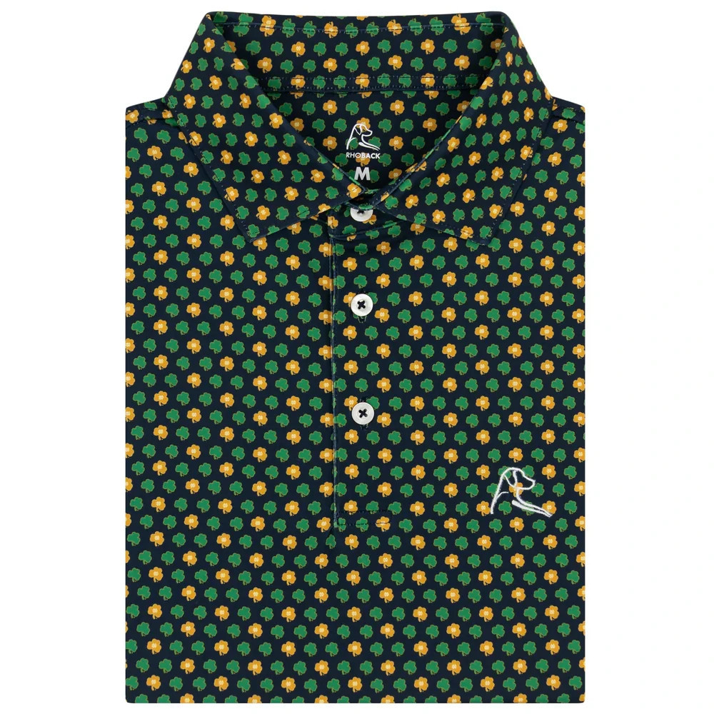 Rhoback Notre Dame Golden Clover Men’s Short Sleeve Collegiate Polo – Golf Comfo
