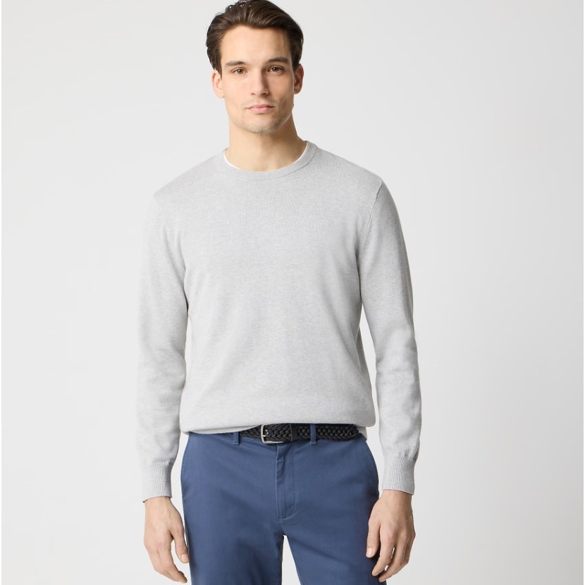 J.Crew Cotton Crewneck Sweater-Tee S Heather Quarry Pullover Long Sleeve Stretch