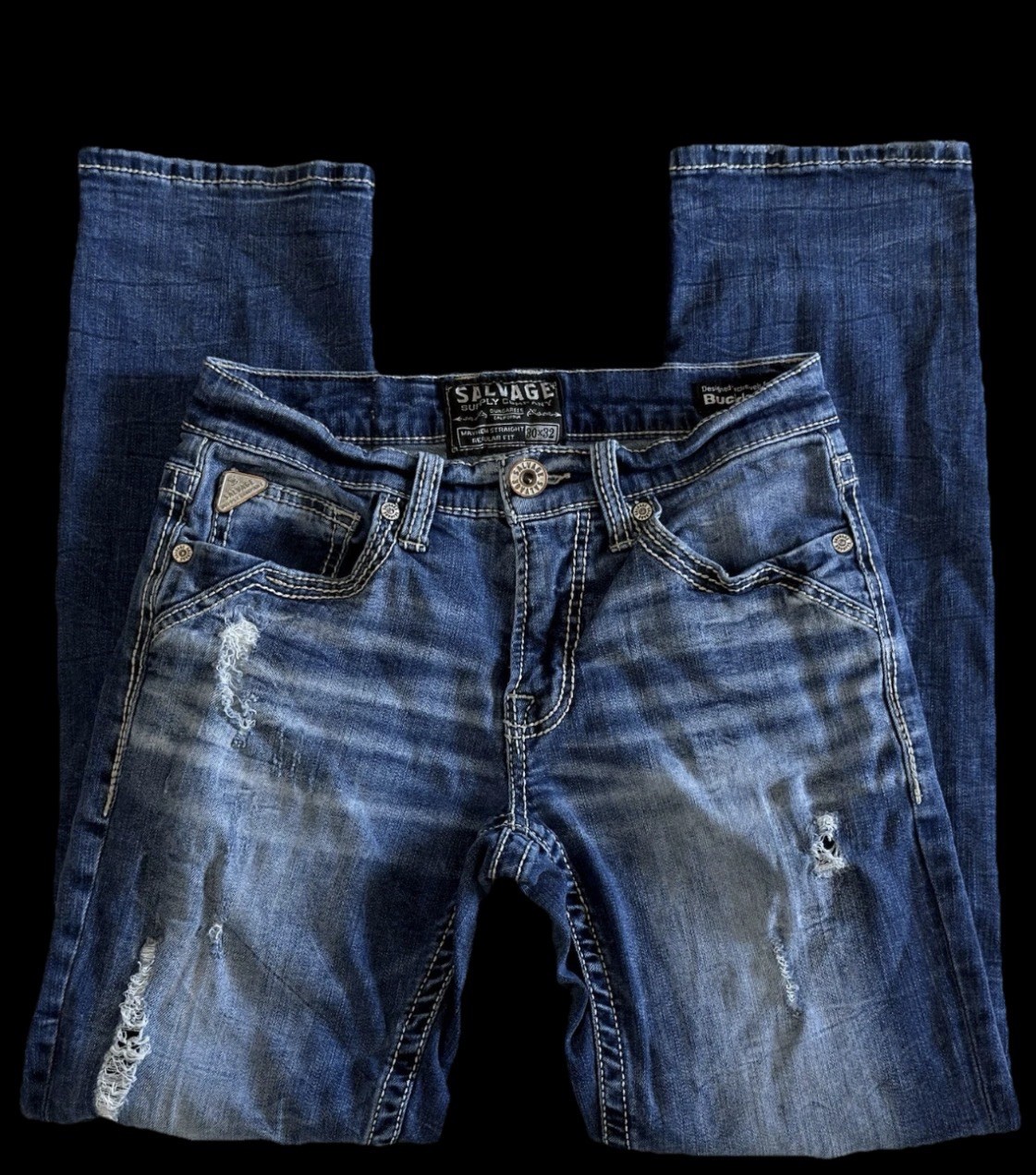 Salvage Supply Mayhem Straight Stretch Buckle Jeans ~ Men’s Size 30 x 32/30