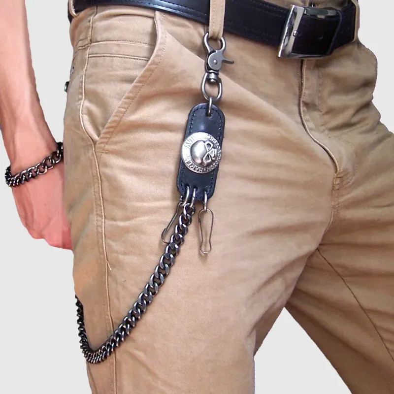 Hip hop punk horns skull metal casual wild pants chain wallet chain key chain.