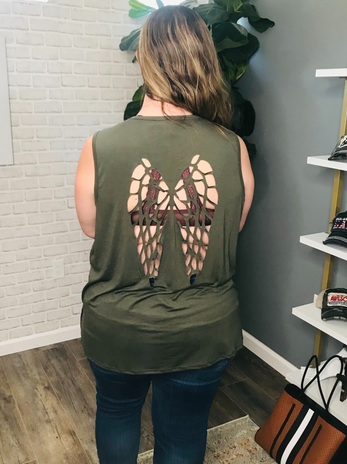 NWT PLUS Designer V Neck LASER CUT ANGEL WING Tank TOP S M L XL 1X 2X 3X