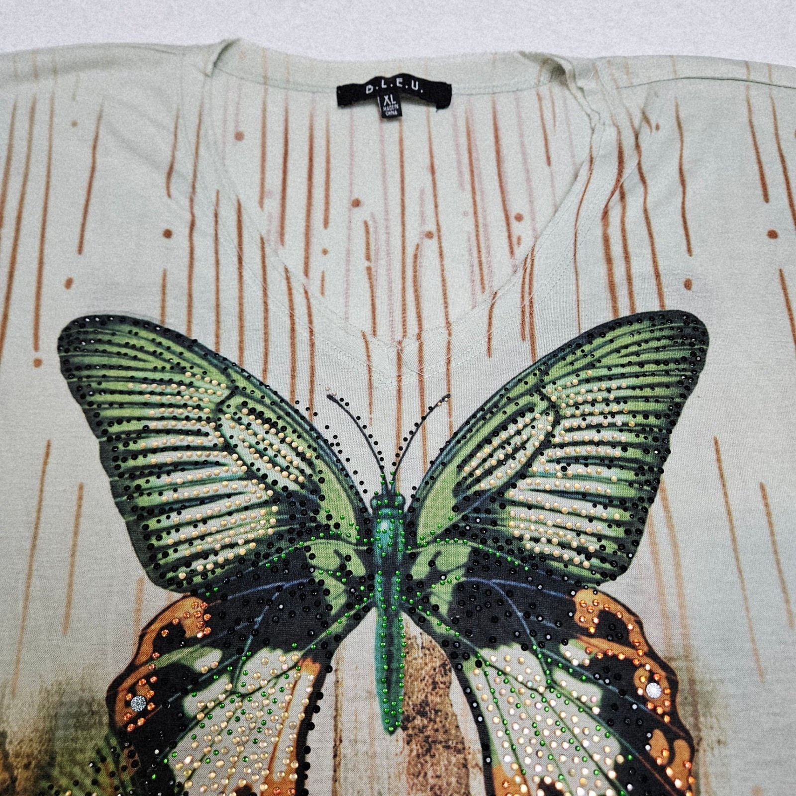 Fairycore Butterfly Rhinestone Graphic Top XL Boho Artsy Whimsical Tee Y2K Style