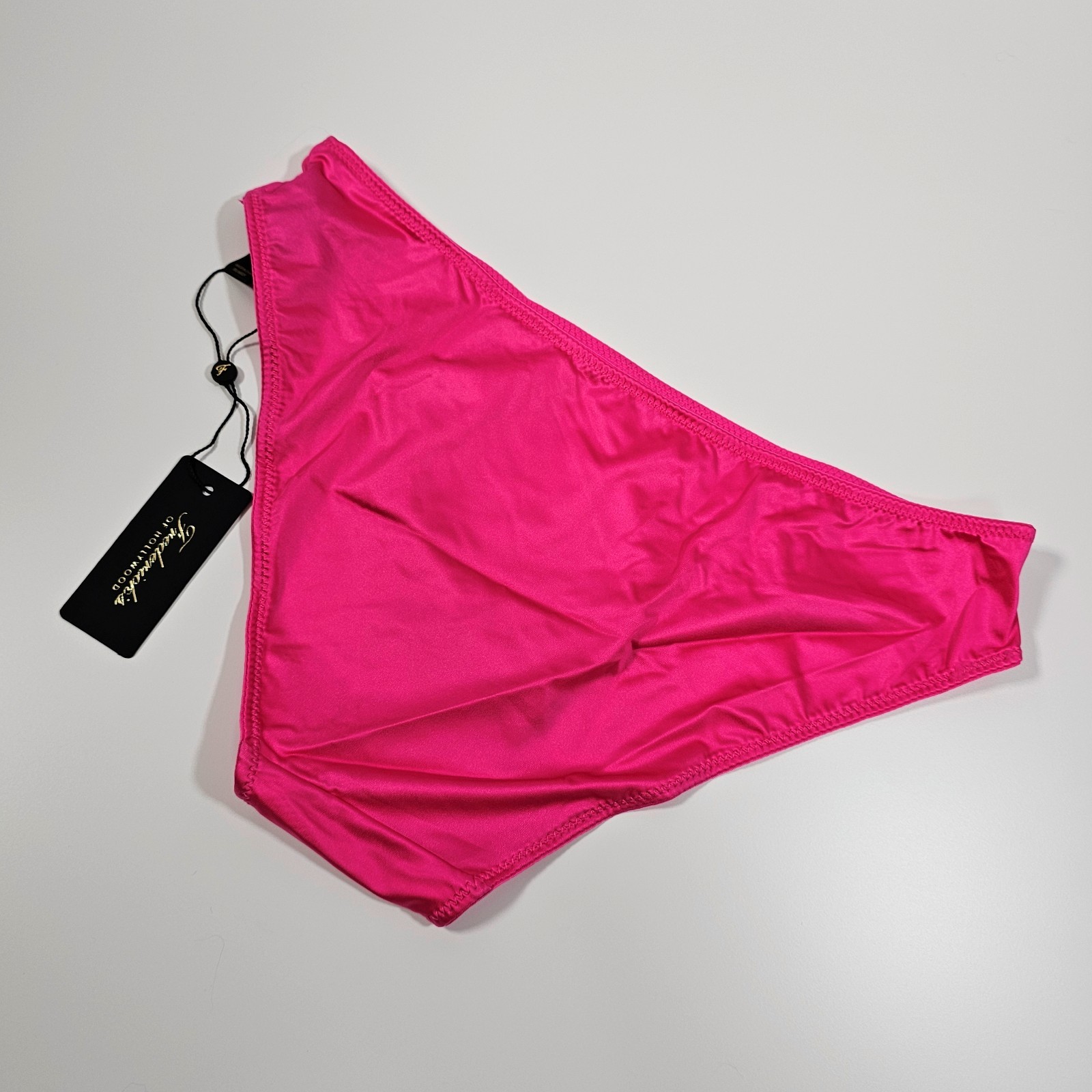 Frederick’s of Hollywood Silky Liquid Satin Hipster Panties with Logo, Hot Pink