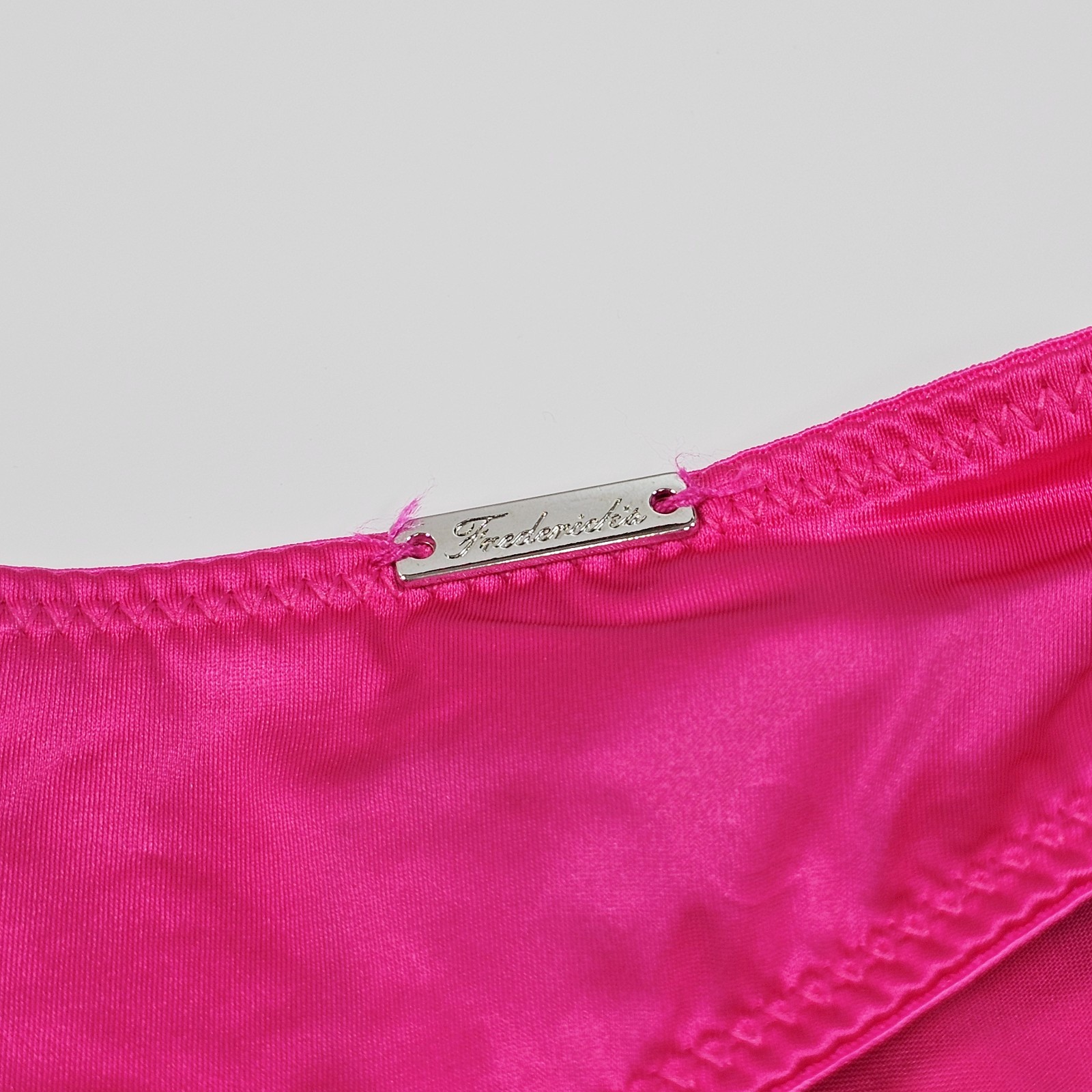 Frederick’s of Hollywood Silky Liquid Satin Hipster Panties with Logo, Hot Pink