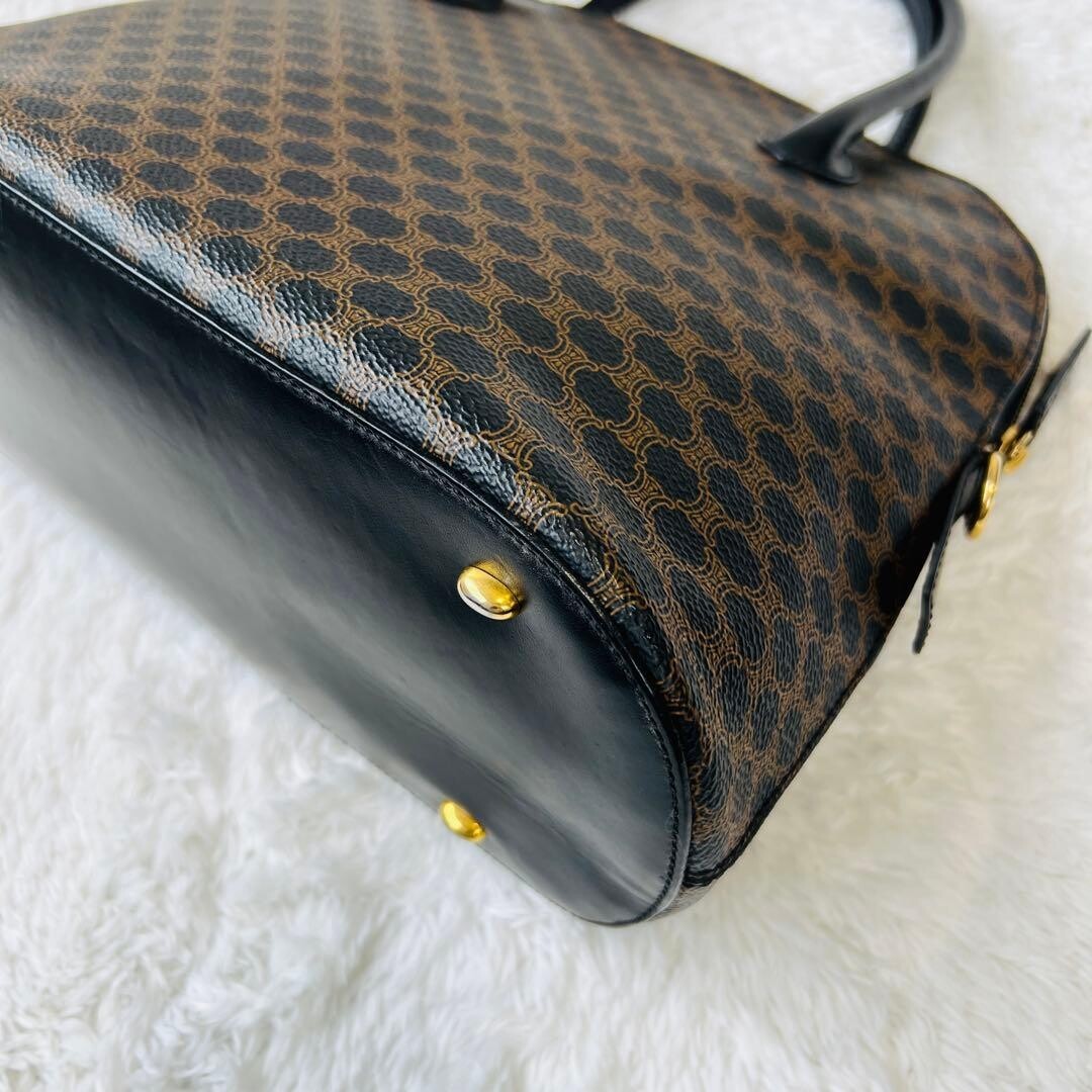 CELINE Black Macadam Dome Half Moon Top Handle Handbag Vintage Auth