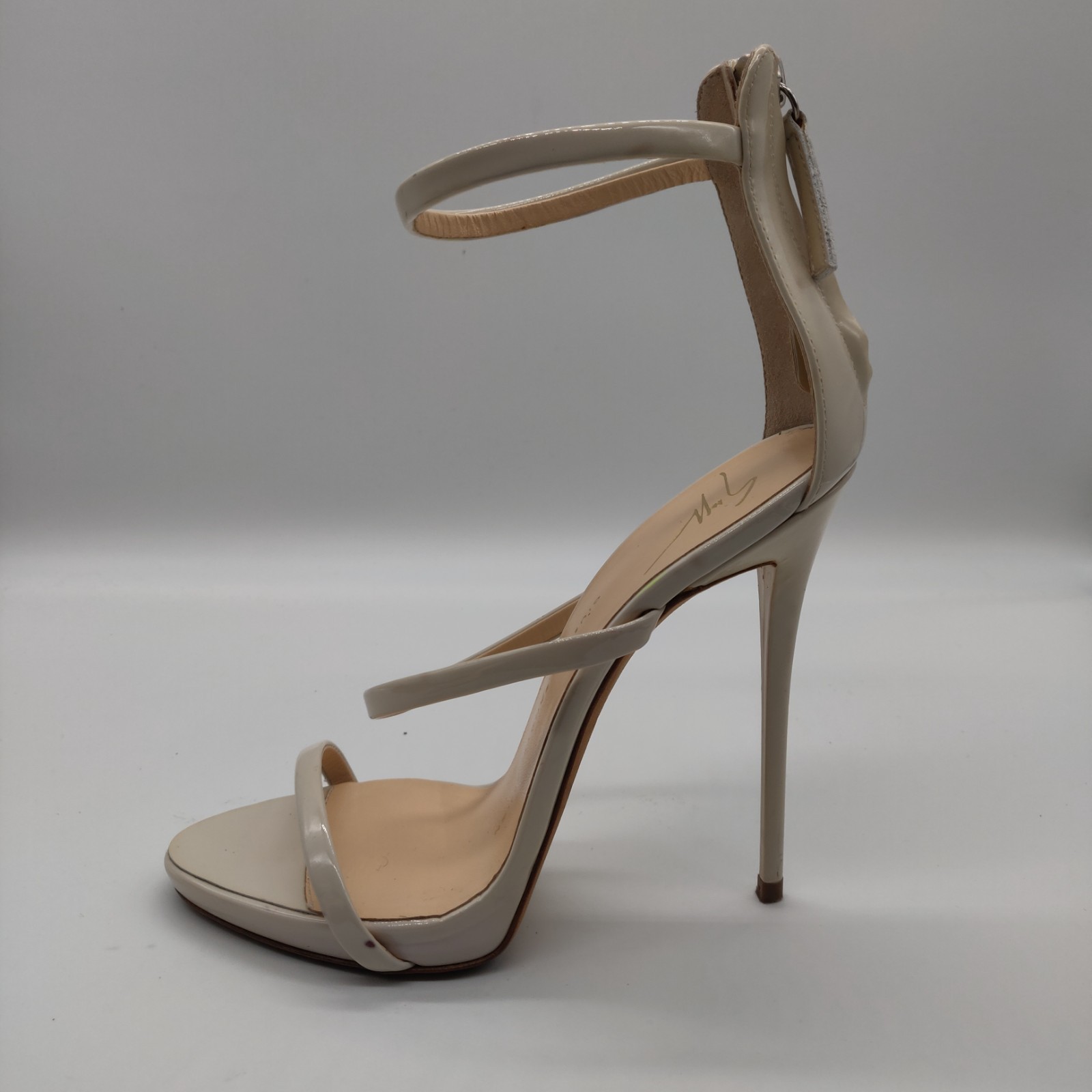Giuseppe Zanotti Harmony Patent Leather Heels Sandals Beige Size 37 US 7