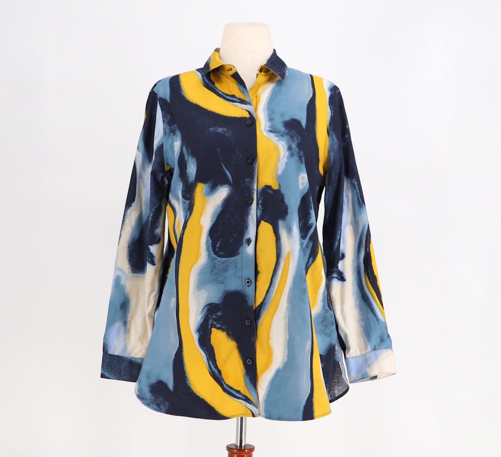 CHICO’S $105 No Iron Stretch Abstract Print Button-Down Tunic Shirt Size 2/US 12