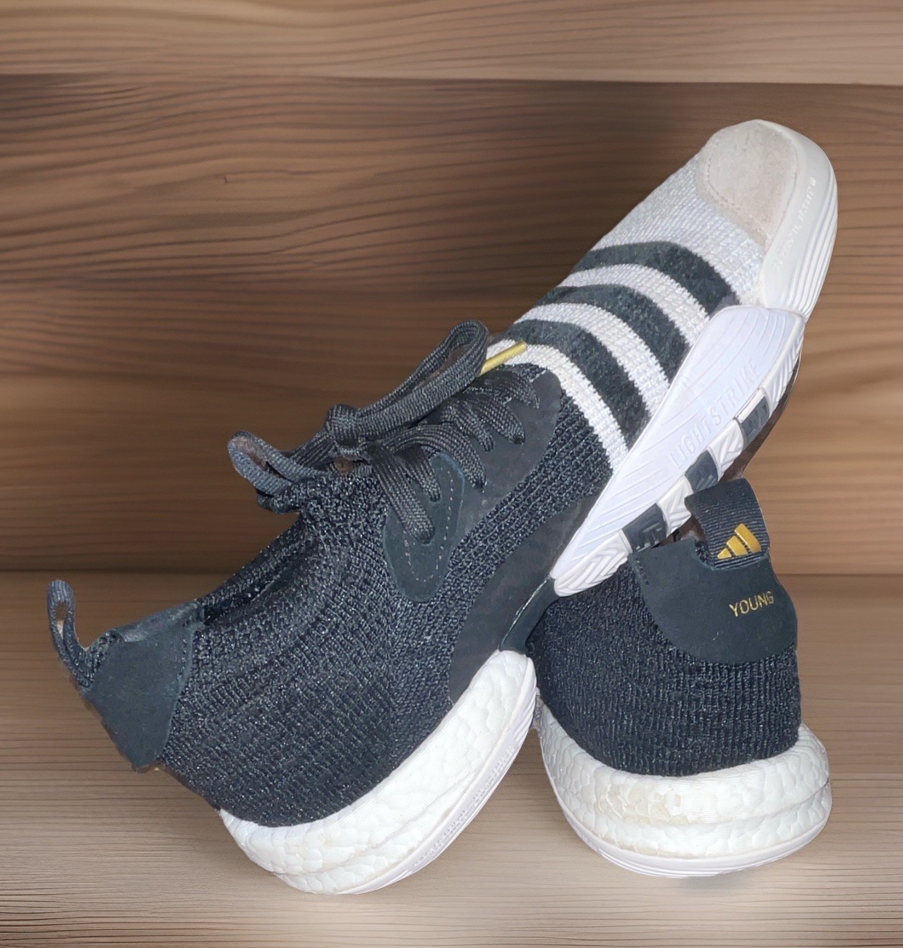 Adidas Trae Young 2 Mid, SIZE 8m Sneakers Knit Black/White/Gold accents + OG Box