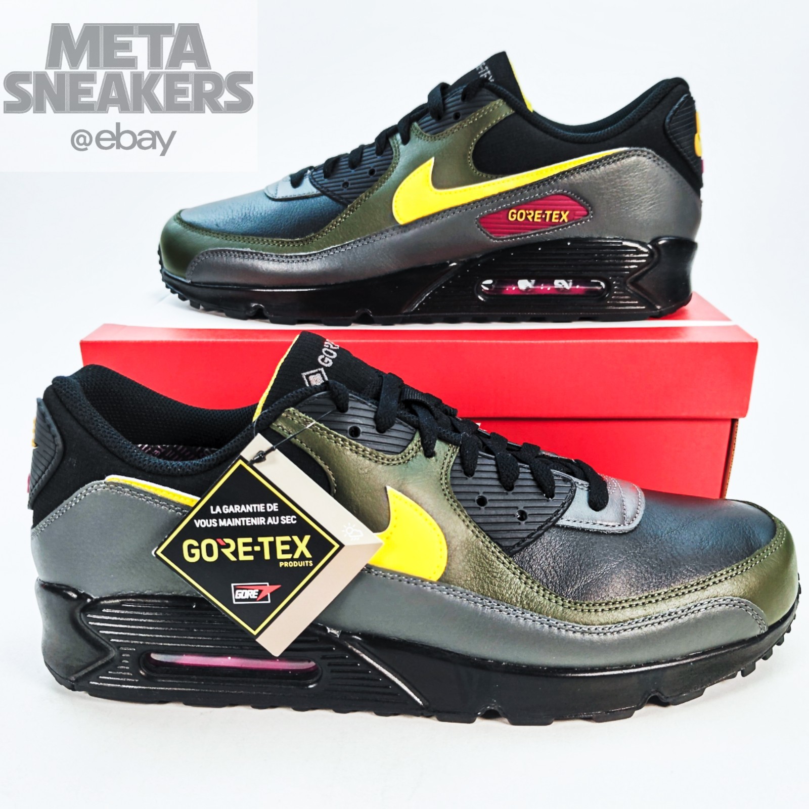 Nike US 14 Mens Black Yellow Grey Green Rare Retro Air Max 90 GTX DJ9779 001 New