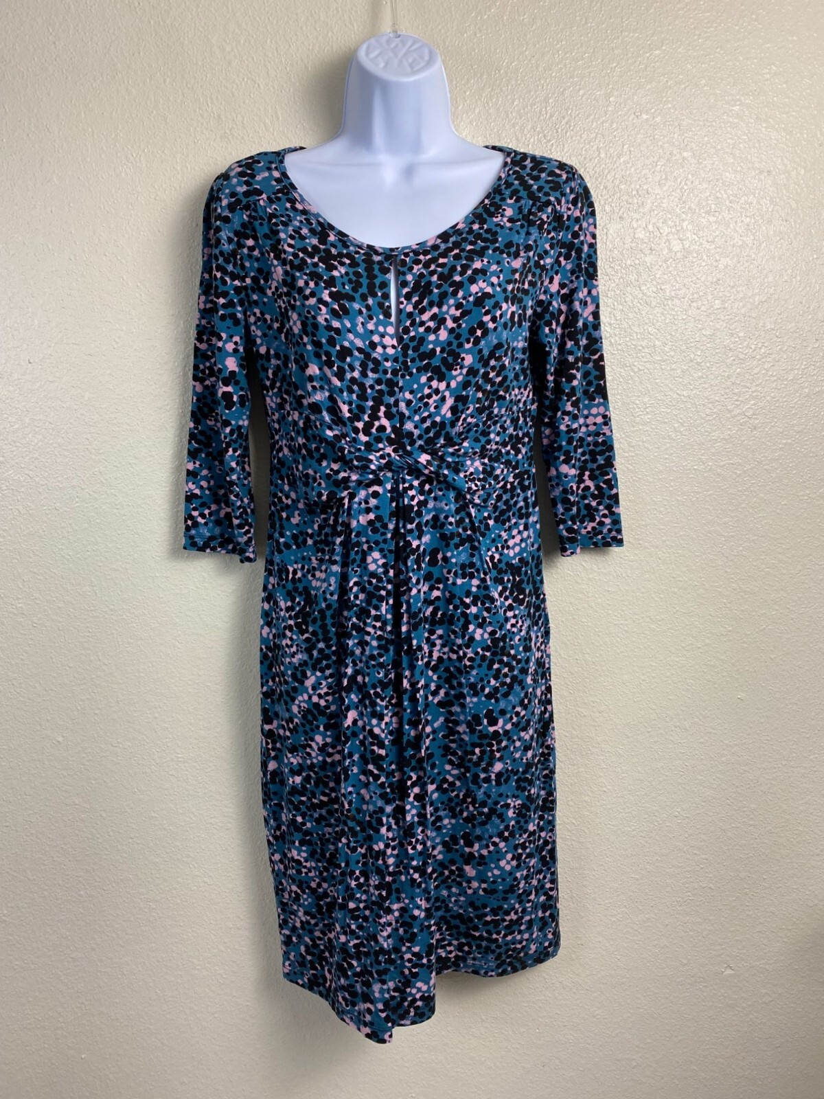 Seraphine Blue Abstract Maternity Dress Women Size 4 3/4 Sleeve Jersey Stretch