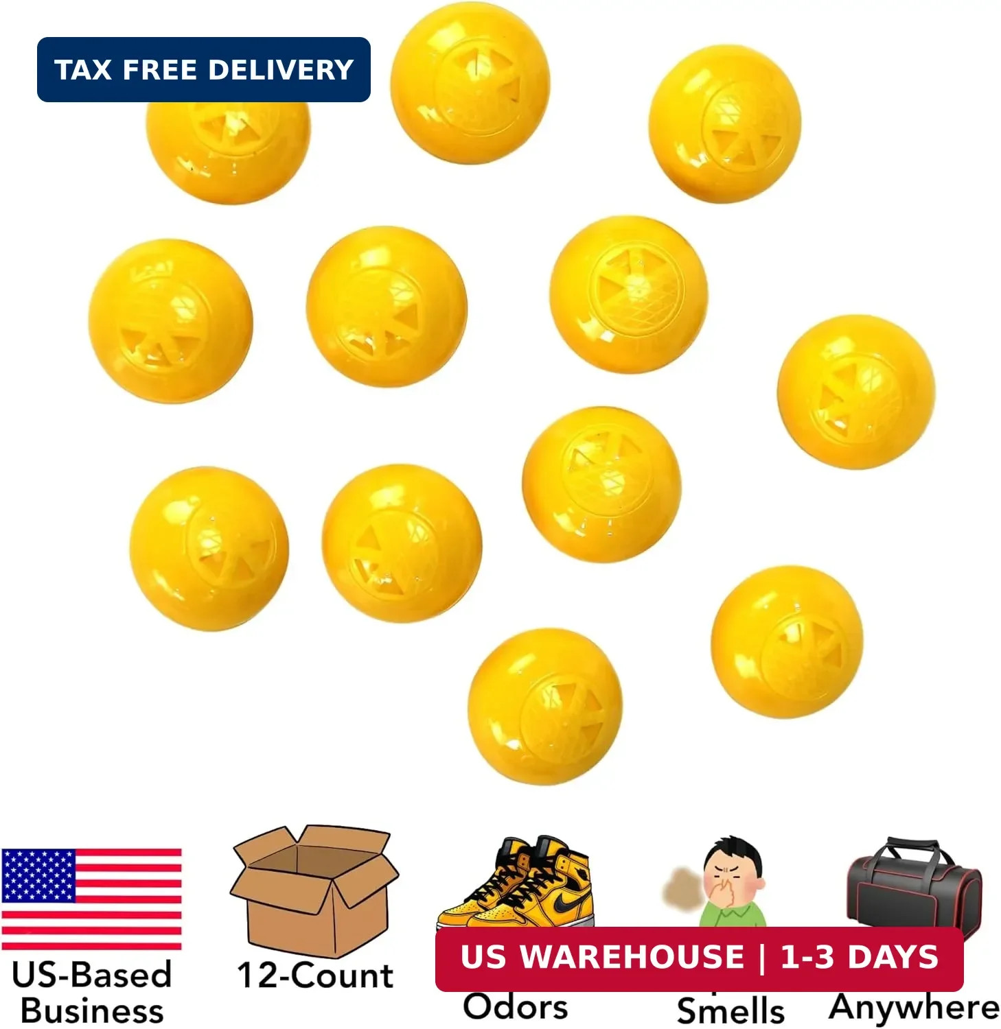 Iconikal 12-Pack Sneaker Shoes Backpack Deodorizer Spheres, Yellow, for Deodoriz