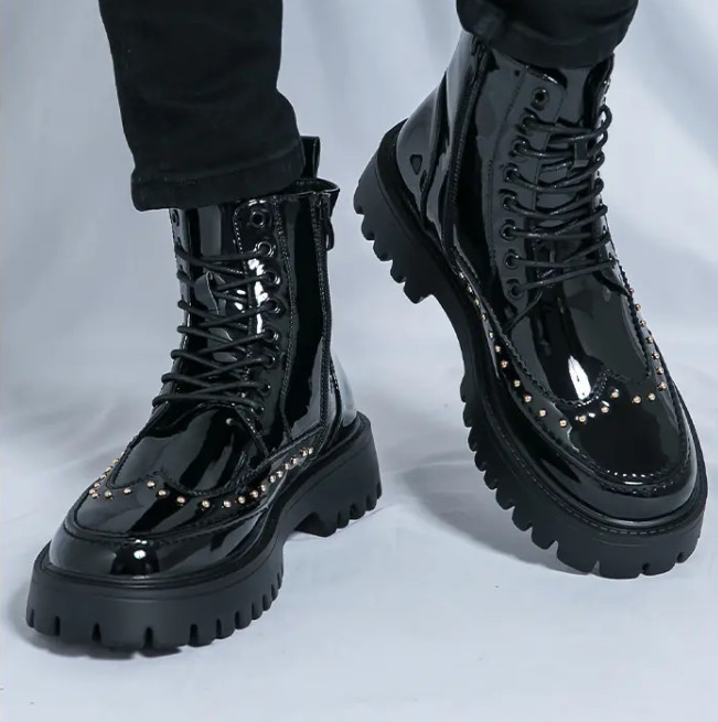 Men’s Carved Wing Tip High Top Platform Ankle Boots Studded Brogue Chukka Shoes