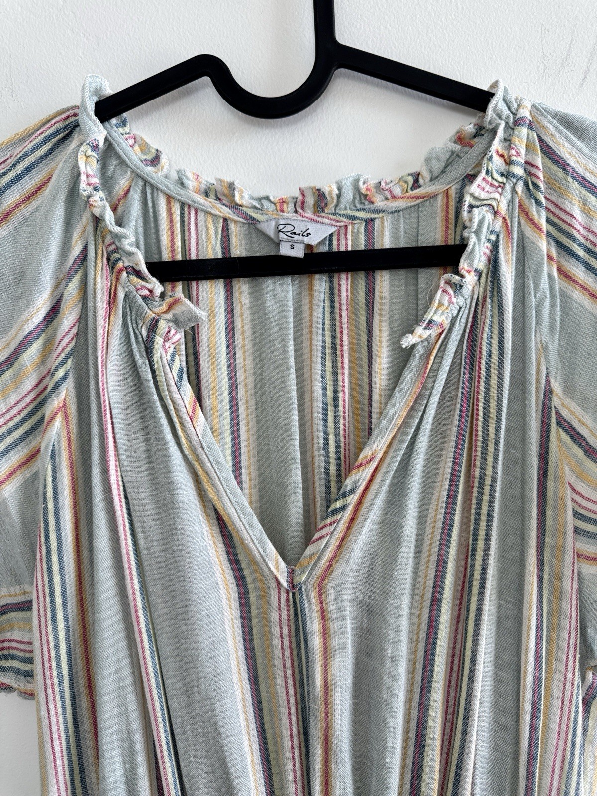 Rails Amellia Linen Blend Midi Dress Striped Smocked Tiered Size S Bohemian