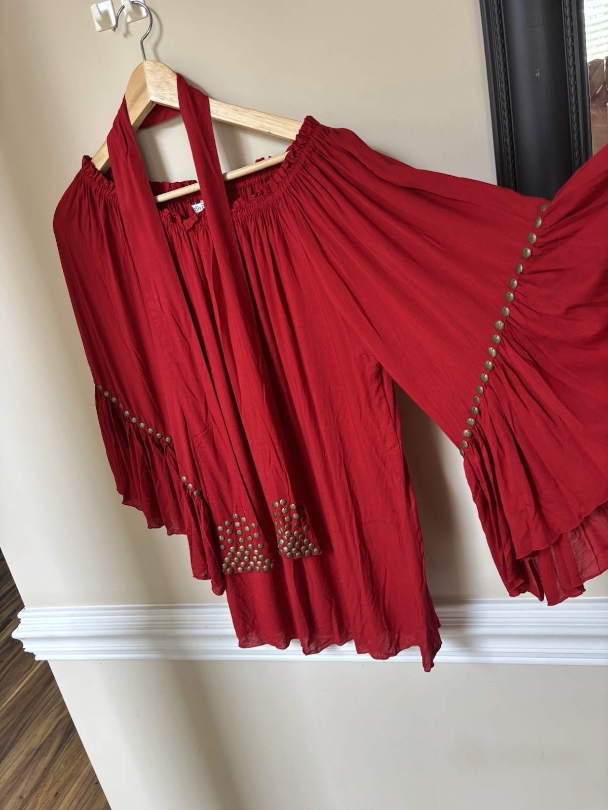 Baik Baik Bohemian Flair Red Coquette Studded Blouse