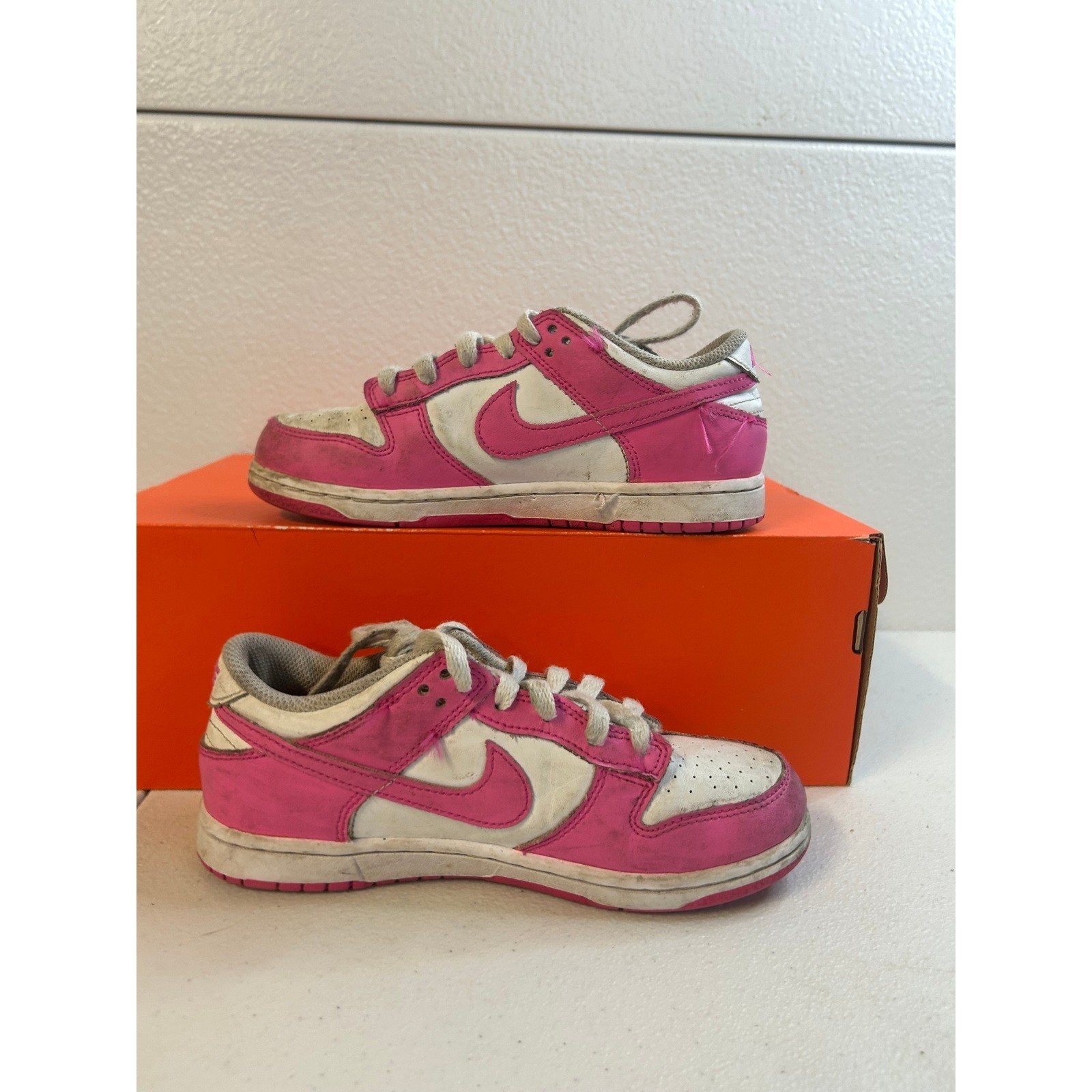 Nike Dunk Low Kids Pink White Sneakers 2Y #1785