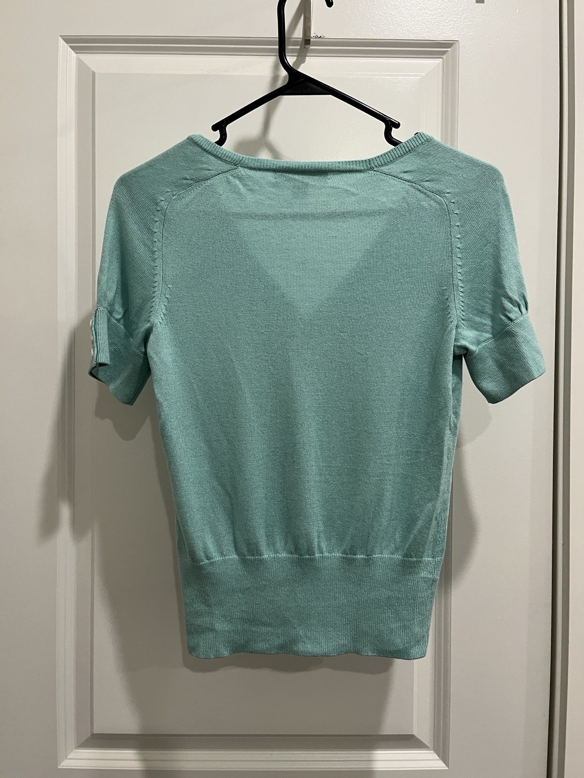 Y2K Banana Republic Blue Silk Cashmere Knit V-Neck Short Sleeve Cardigan XS