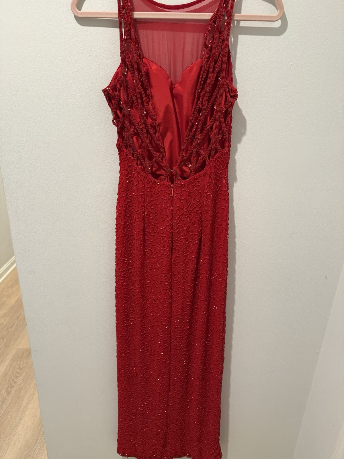 Vintage Andretta Donatello Red Silk Beaded Mesh Gown Size XS