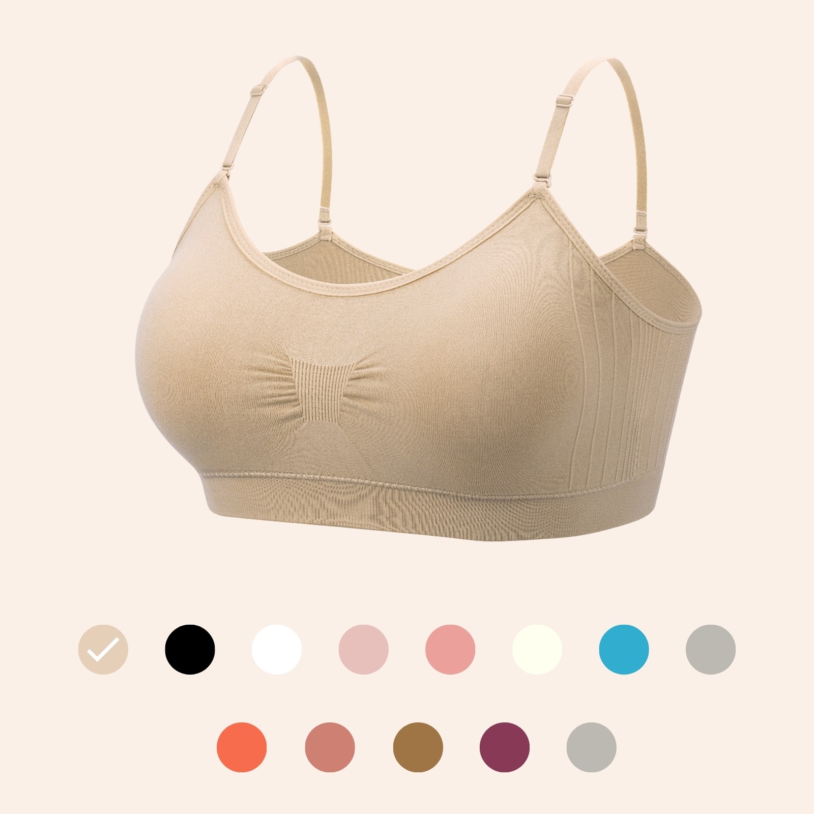 Coobie Women’s Seamless Scoopneck Cami Bra, T-Shirt Bra Wireless Padded Bralette