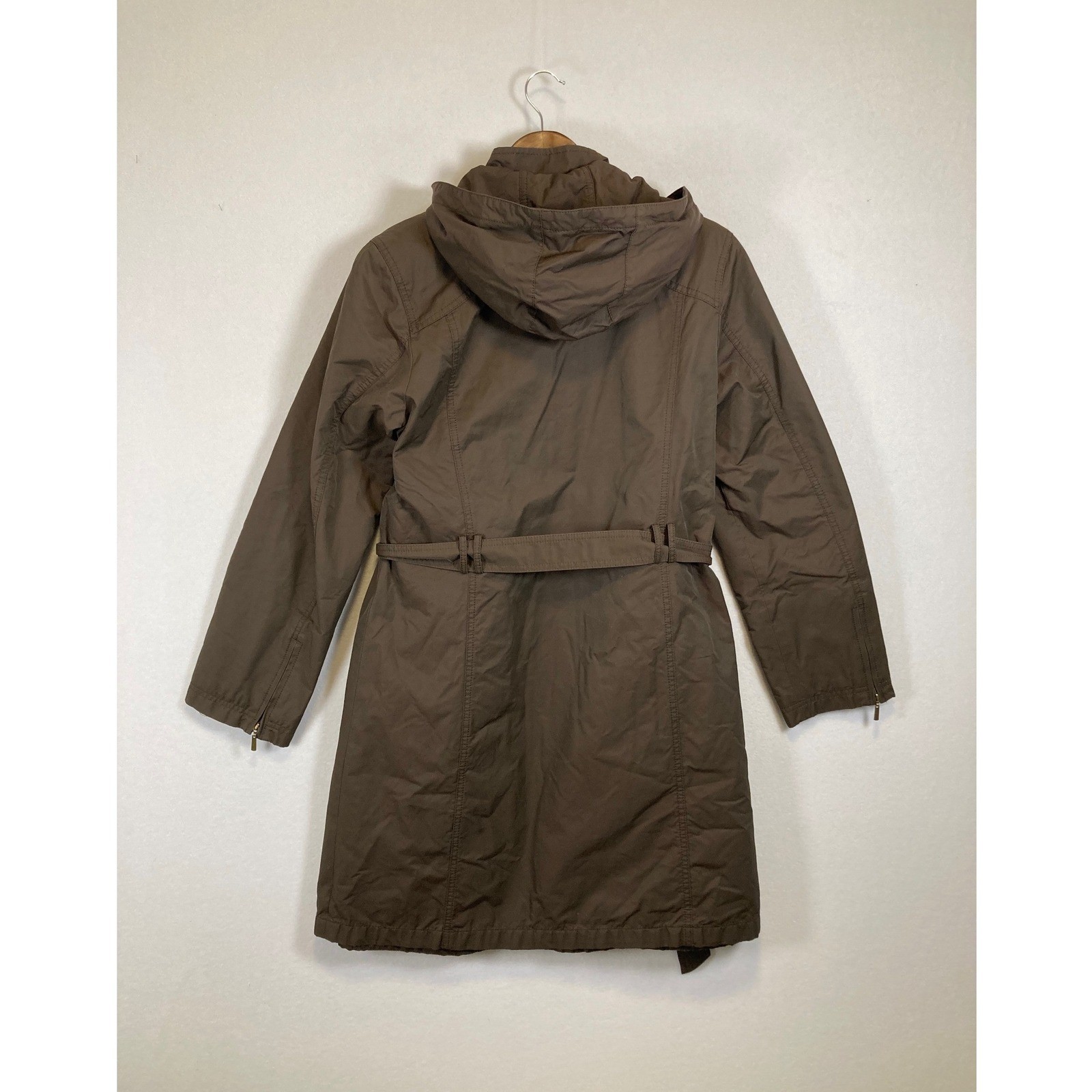 Utility Chic Gallery Women Medium Brown Hooded Belted Quilted Lining Trench Coat