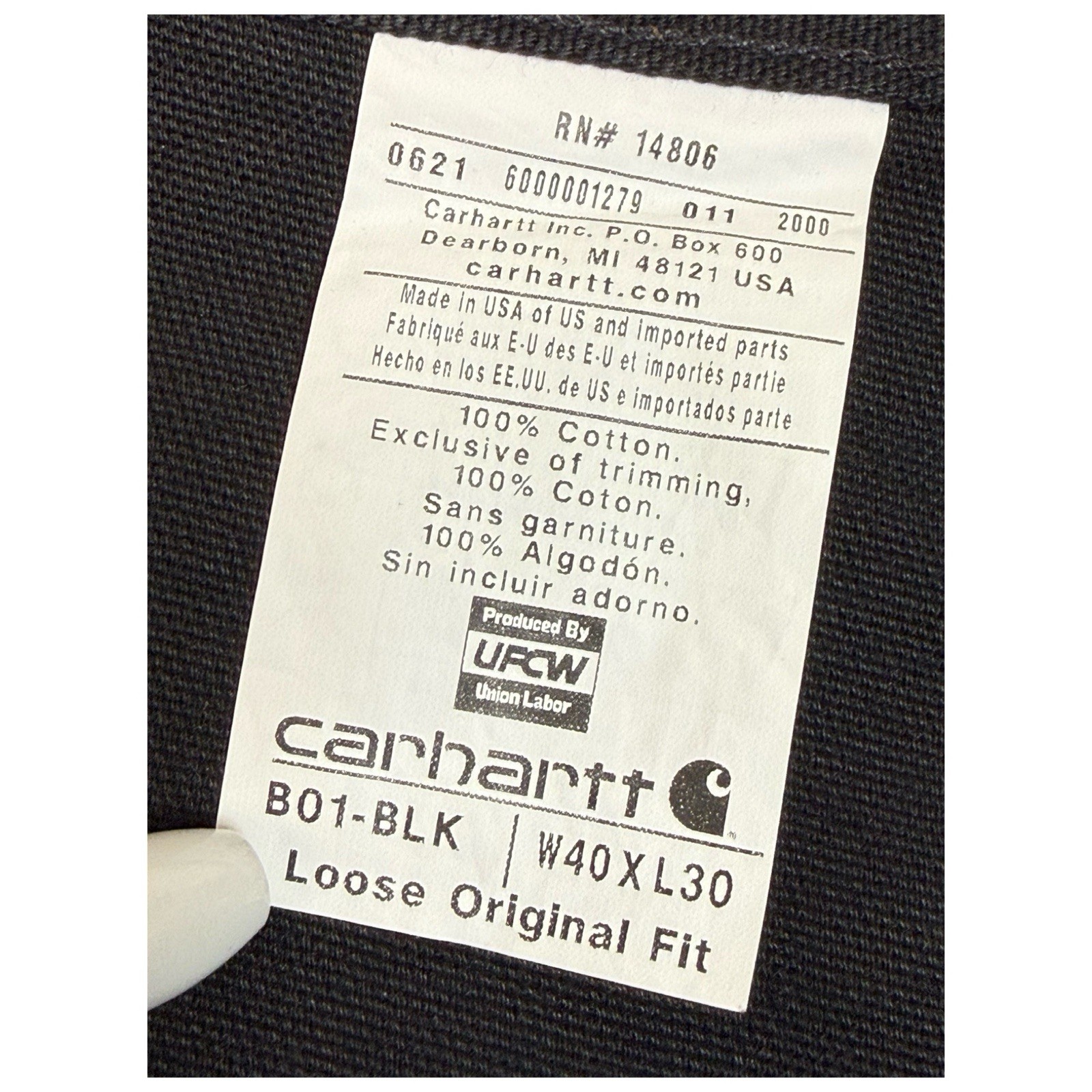 Vintage Carhartt B01 BLK Original Loose Fit Black Double Knee Pants 40W 30L USA