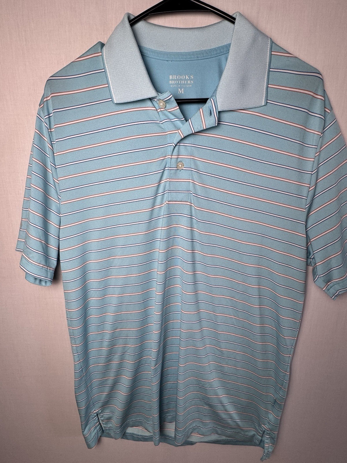 Brooks Brothers Performance Polo Medium Blue Striped Short Sleeve Golf Shirt