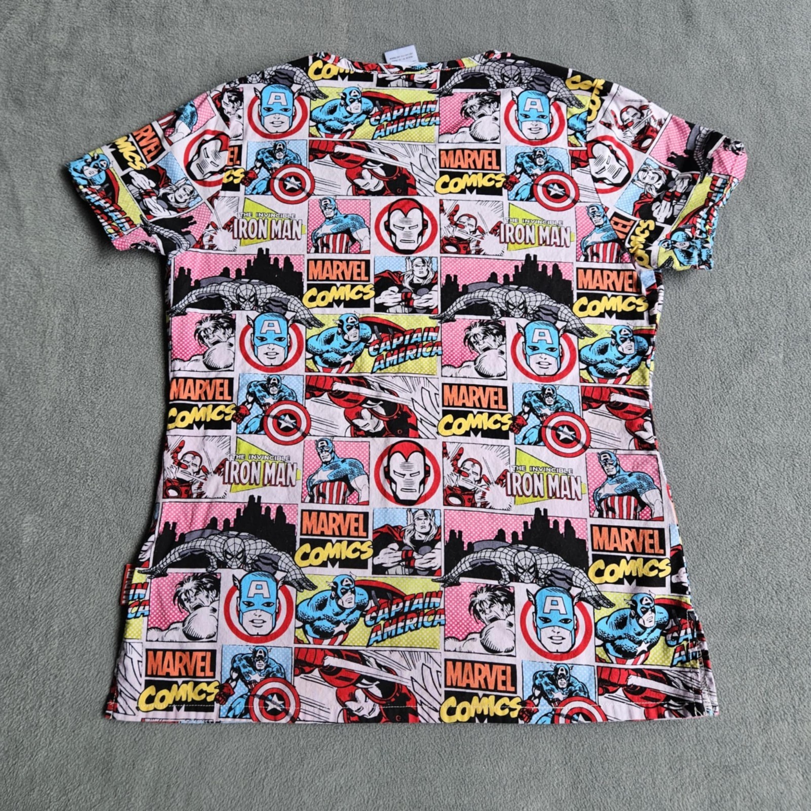 Marvel Universe Shirt XS Multicolor Unisex Top Short Sleeve V Neck