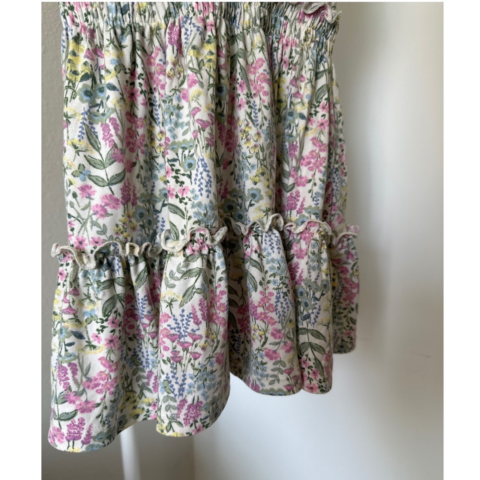 Nanette Lepore Floral Ruffle Dress Smock Waist Flutter Sleeves Pink Sage Green